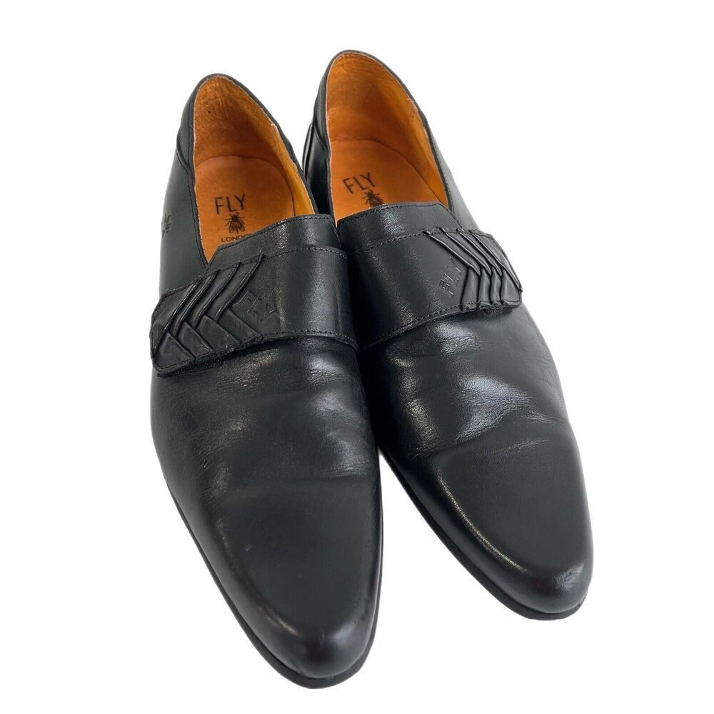 Fly London Mens Dress Shoes Size 44 US 10.5 Black Leather Monk Strat Adjustable